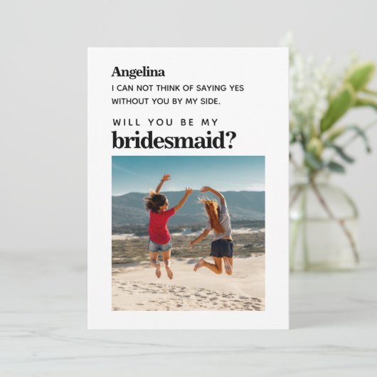 Eigenes Foto Einfache Elegante Bridesmaid Vorschla Einladung (Stehend Vorderseite)