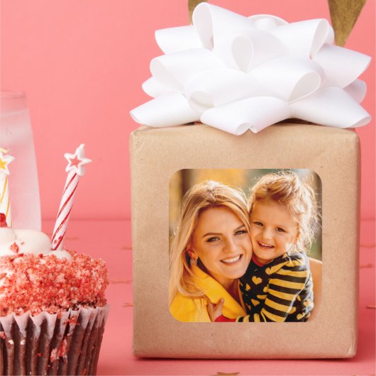 Eigenes Foto hinzufügen Quadratischer Aufkleber (Party)