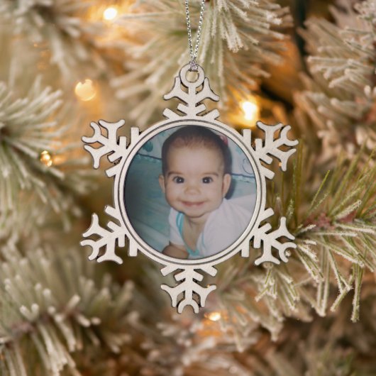 Eigenes Foto hinzufügen Schneeflocken Zinn-Ornament (Baum)