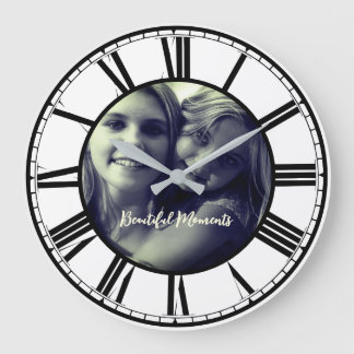 Eigenes Foto im Kreis mit römischen Zahlen Große Wanduhr