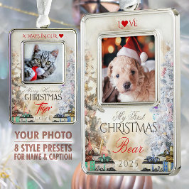 Eigenes Foto Keepake, Weihnachtsbäume & Geschenke  Rahmen-Ornament Silber