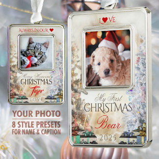 Eigenes Foto Keepake, Weihnachtsbäume & Geschenke Rahmen-Ornament Silber