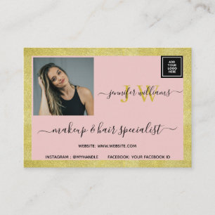 Eigenes Foto Logo Rosa Gold Glitzer Typografie  Visitenkarte