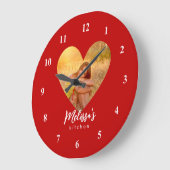 Eigenes Foto Roter Herzrahmen Moderne Kalligrafie Große Wanduhr (Winkel)