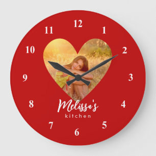 Eigenes Foto Roter Herzrahmen Moderne Kalligrafie Große Wanduhr