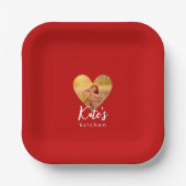 Eigenes Foto Roter Herzrahmen Moderne Kalligrafie Pappteller (Vorderseite)