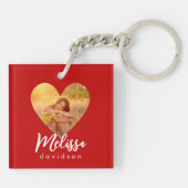 Eigenes Foto Roter Herzrahmen Moderne Kalligrafie Schlüsselanhänger (Rückseite)