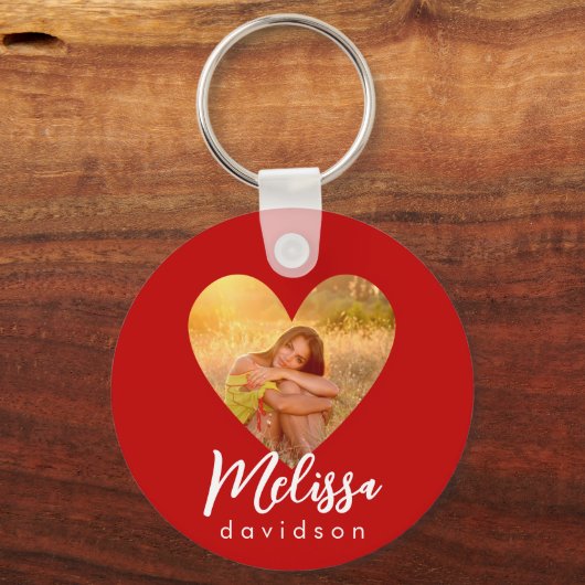 Eigenes Foto Roter Herzrahmen Moderne Kalligrafie Schlüsselanhänger (Rückseite)