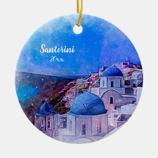 Eigenes Foto Santorini 2 Seite Einzigartige Modern Keramik Ornament (Vorne)