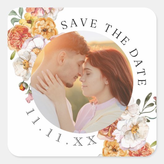 Eigenes Foto Save the Date Quadratischer Aufkleber (Vorderseite)