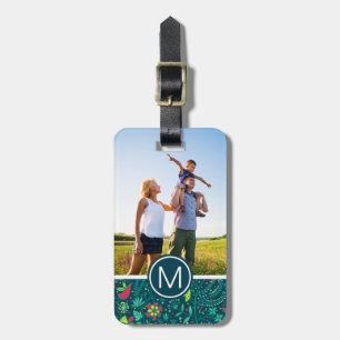 Eigenes Foto und Monogramm Blumenmuster bei Vögeln Gepäckanhänger
