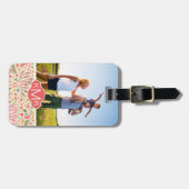 Eigenes Foto und Monogramm, helles Blumenmuster Gepäckanhänger (Vorderseite horizontal)