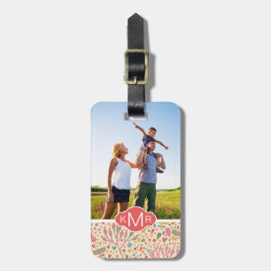 Eigenes Foto und Monogramm, helles Blumenmuster Gepäckanhänger