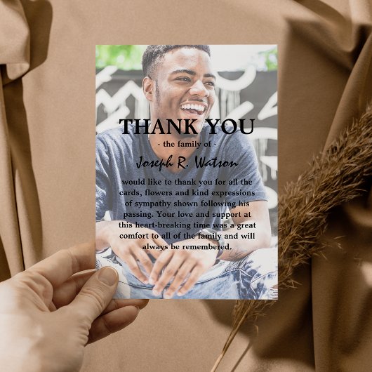 Eigenes Foto und Text Modernes Beileid hinzufügen Dankeskarte