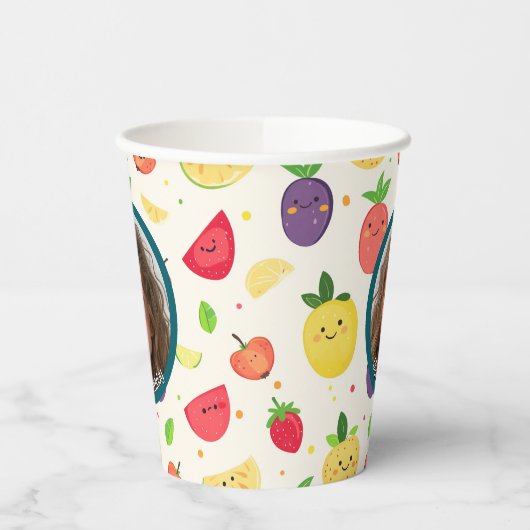 Eigenes Fruchtmotiv Foto und Name Pappbecher (Links)