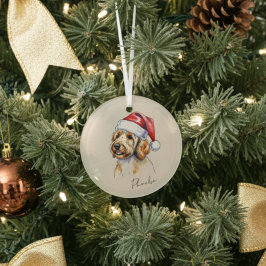 Eigenes, handgezeichnetes Golden Doodle Portrait u Ornament Aus Glas