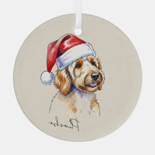 Eigenes, handgezeichnetes Golden Doodle Portrait u Ornament Aus Glas (Rückseite)