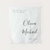 Eigenes Hochzeitswillkommenszeichen mit Adressband Wandteppich (Vorderseite)