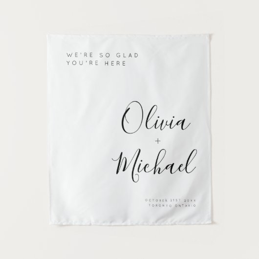 Eigenes Hochzeitswillkommenszeichen mit Adressband Wandteppich (Vorderseite)