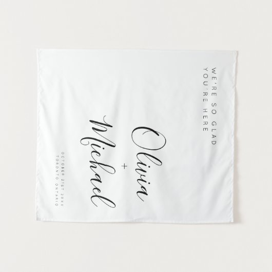 Eigenes Hochzeitswillkommenszeichen mit Adressband Wandteppich (Vorderseite (Horizontal))