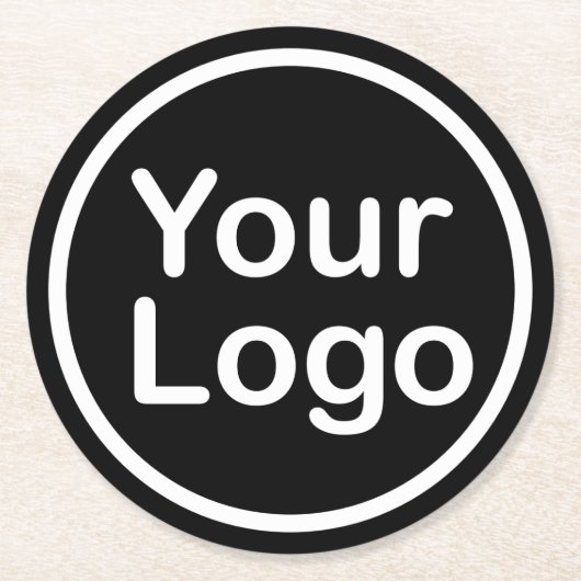 Eigenes Logo hinzufügen | Schwarzer Hintergrund Runder Pappuntersetzer (Vorderseite)