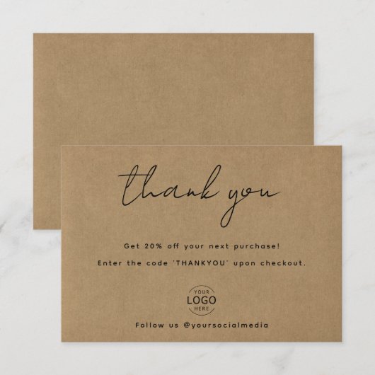 Eigenes Logo Kraft Papier Geschäft dank Karte (Vorne/Hinten)