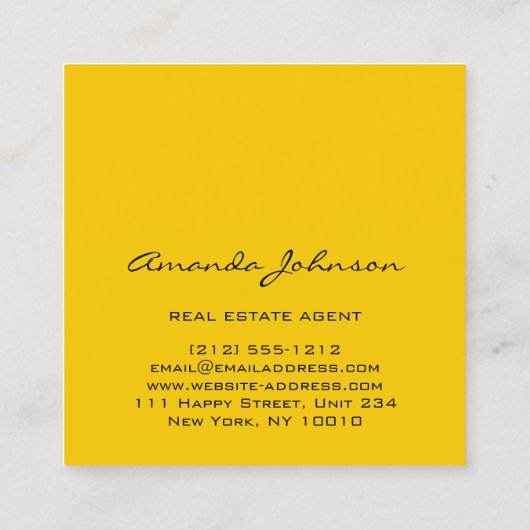 Eigenes Logo Reales Anwesen Agent Blau Gelb Quadratische Visitenkarte (Rückseite)