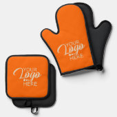 Eigenes Markengeschäft mit Logo-Orange Ofenhandschuh & Topflappen-Set (Vorderseite/Rückseite)