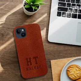 Eigenes Mit Monogramm braunes Veganes Leder Case-Mate iPhone 14 Plus Hülle