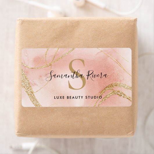 Eigenes Monogramm-Etikett in Rosa und Gold-Marmor (Insitu)