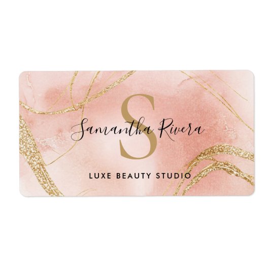 Eigenes Monogramm-Etikett in Rosa und Gold-Marmor (Vorne)