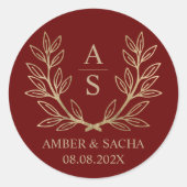 Eigenes Monogramm-Save the Date Logo mit Kraut Runder Aufkleber (Vorderseite)