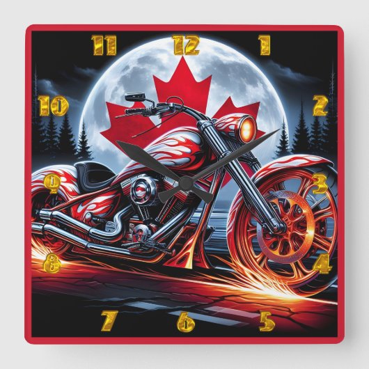 Eigenes Motorrad, das unter kanadischer Nachtwache Quadratische Wanduhr (Vorderseite)