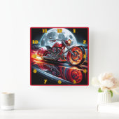 Eigenes Motorrad unter Vollmond Quadratische Wanduhr (Zuhause)