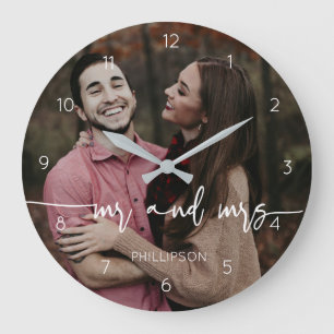 Eigenes Paar mr und mrs Foto Geschenk Große Wanduhr