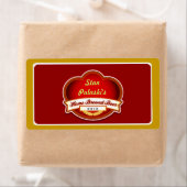 Eigenes Retro-Rot-Gold-Bierlabel (Insitu)