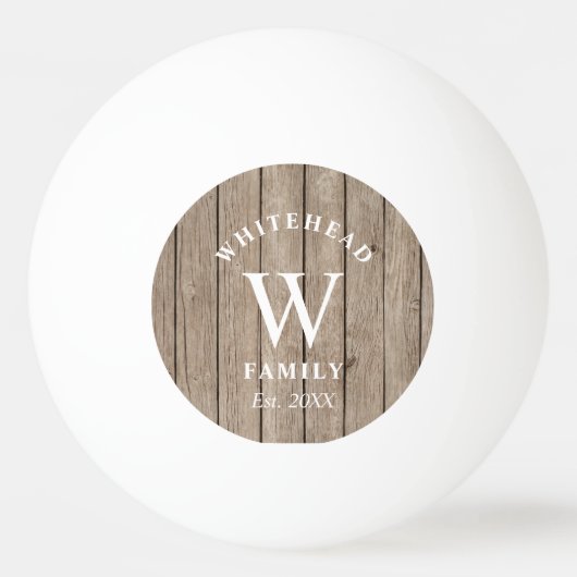 Eigenes Rustikales Monogramm Tan-Holz Tischtennisball (Vorderseite)