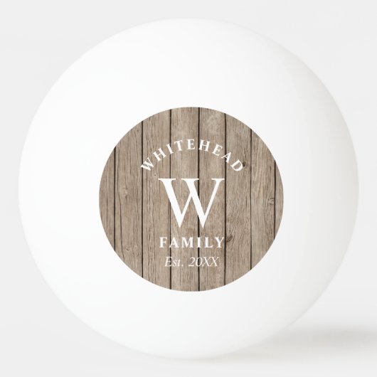 Eigenes Rustikales Monogramm Tan-Holz Tischtennisball (Rückseite)