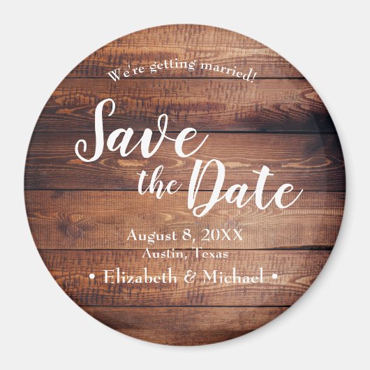 Eigenes rustikales Save the Date bedrucktes dunkle Magnet (Vorne)