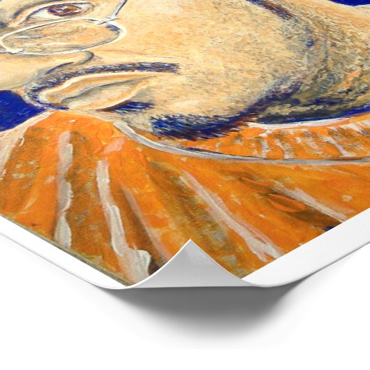 Eigenes Selbstportrait (orange, blau, weiß) Poster (Ecke)