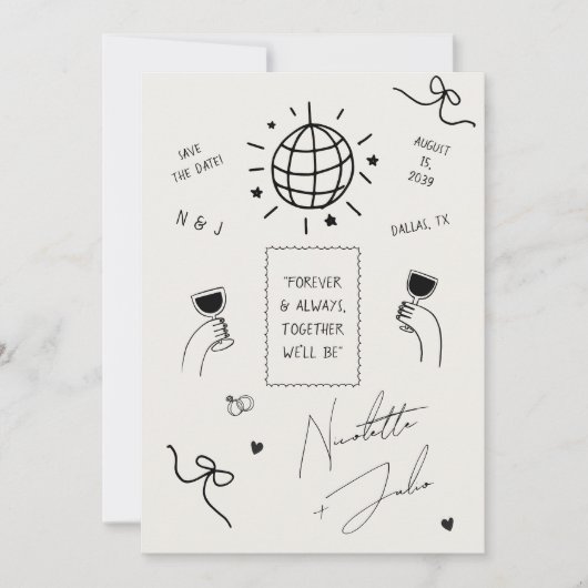 Eigenes Zitat: Whimsy Scribbles Hand Drawn Wedding Save The Date (Vorderseite)