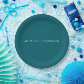 Eigenname schlicht dunkle Teal-Farbe personalisier Pappteller (Party)
