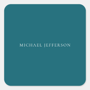 Eigenname schlicht dunkle Teal-Farbe personalisier Quadratischer Aufkleber
