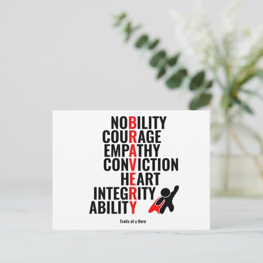 Eigenschaften eines Helden Postkarte (Stehend Vorderseite)