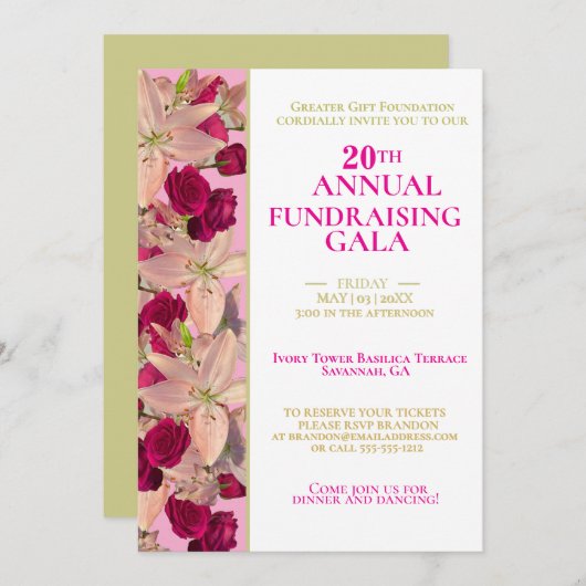 Eigenständig anpassbare Rosa-, Gold- und Blütenspe Einladung (Vorne/Hinten)