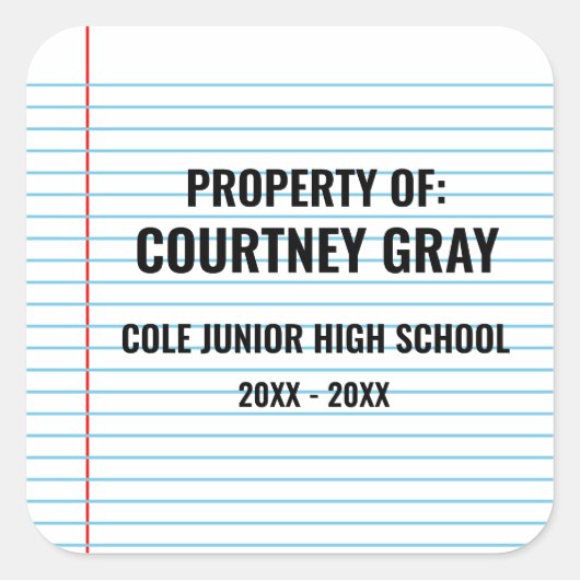 Eigentum an Willkommen zurück zur Schule Quadratischer Aufkleber (Vorderseite)