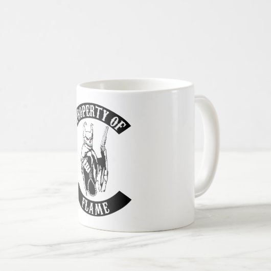 Eigentum der Flammen-Tasse Kaffeetasse (VorderseiteRechts)