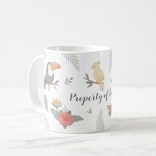 "Eigentum von" Individueller Name Dschungel Tropis Kaffeetasse (Vorderseite Links)