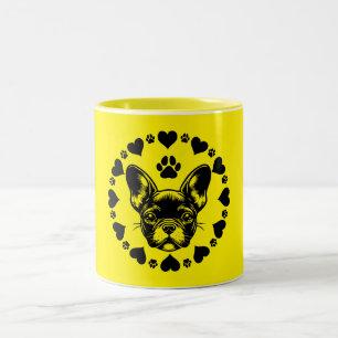 Eigentümer des Bulldog-Hundes Zweifarbige Tasse