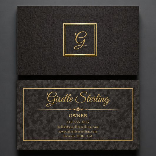 Eigentümer-Monogramm Gold Schwarz Professionell Visitenkarte